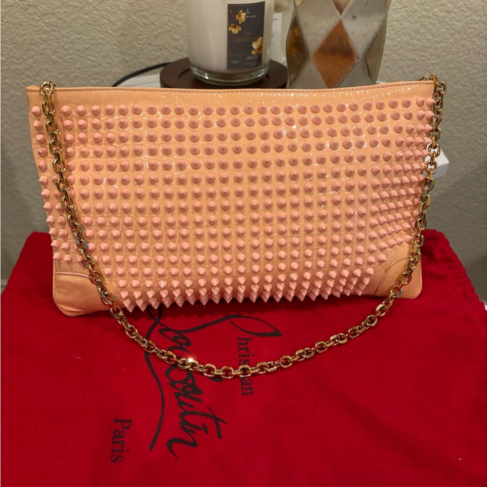 Christian Louboutin Pink Studded Loubiposh Clutch / shoulder bag